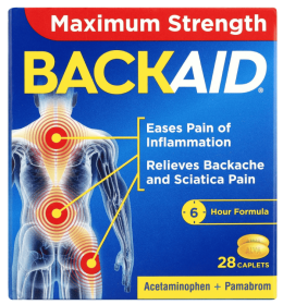 Backaid Maximum Strength Back Pain Reliever, 6-Hour Formula, Aspirin-Free Caplets, 28 Count